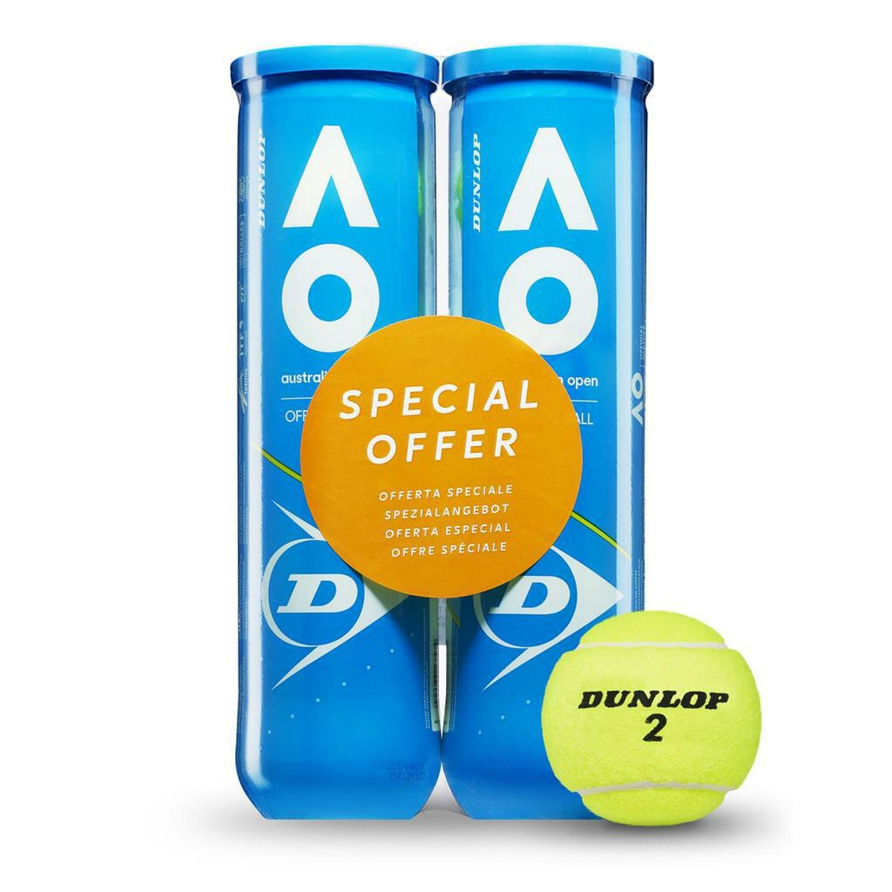 Lote de 2 tubos de 4 pelotas de tenis Dunlop australian open